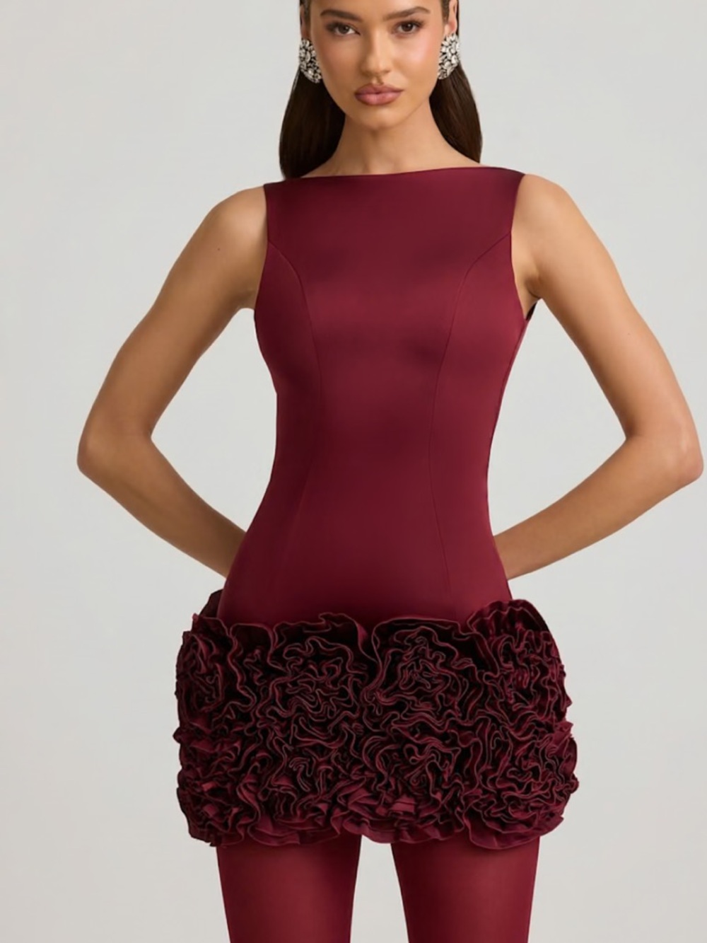 Size 6 Worn Once Oh Polly Appliqué Ruffle Dress - Wine